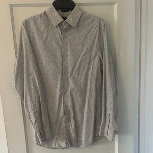 Banana Republic Light Gray Microdot Long Sleeve Dress Shirt